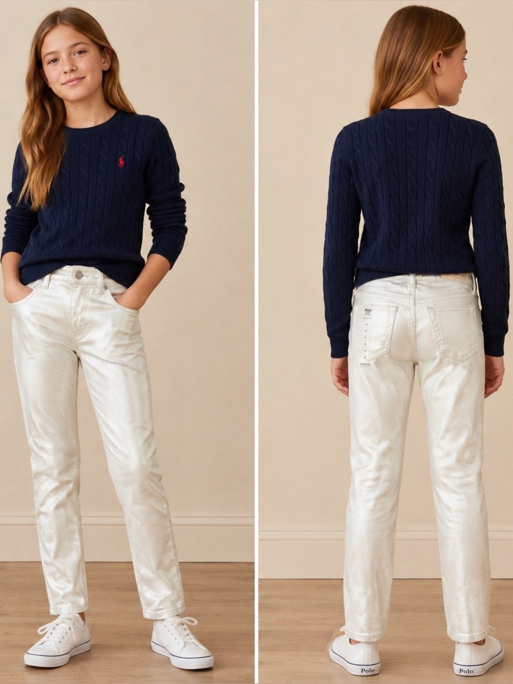 Polo Ralph Lauren The Tompkins Skinny Silver Coated Jeans – Girls Size 10 NWT